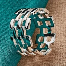 925 Sterling Silver Plated Weave Hollow 7-10# Ring For Women Fashion Wedding Engagement Party Charm Jewelry - Silver - View 1