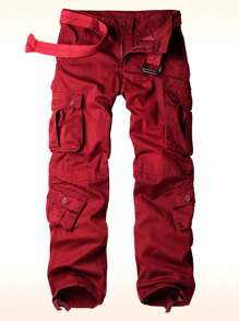 AKARMY Men's Casual Cargo Pants 850g Pants / 1 Pcs Pants / 100% Cotton Camo Pants Combat Work Pants With 8 Pockets(No Belt) - 酒紅色 - 查看 1