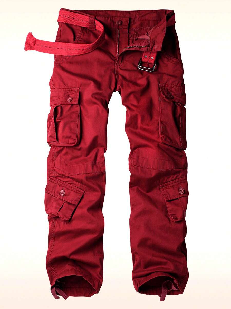AKARMY Men's Casual Cargo Pants 850g Pants / 1 Pcs Pants / 100% Cotton Camo Pants Combat Work Pants With 8 Pockets(No Belt) - 酒紅色 - 查看 1