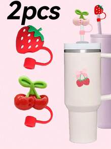 1 pieza/4 piezas Tapas de cubierta de pajita con diseño de fresa y cereza para tumblers de 30 y 40 onzas, tapas lindas de 10 mm para pajitas, cubiertas reutilizables para pajitas, tapas antipolvo para pajitas, tapas sencillas para la punta de la pajita adecuadas para conducir, oficina, acampar al aire libre, Navidad, accesorios para tazas, regalo del Día de la Madre