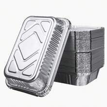 20/50 件一次性铝箔烤盘，8.4 英寸 * 5.6 英寸 * 1.7 英寸，带盖，耐用，适合烘焙、烹饪、露营、旅行 - 銀色 - 查看 6