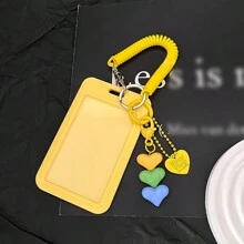 1 set portachiavi in acrilico trasparente a forma rettangolare, a tema amore, con anello in metallo, portachiavi decorativo adatto per tessere identificative e abbonamenti per i mezzi pubblici, accessorio per le vacanze