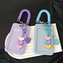 1 set portachiavi in acrilico trasparente a forma rettangolare, a tema amore, con anello in metallo, portachiavi decorativo adatto per tessere identificative e abbonamenti per i mezzi pubblici, accessorio per le vacanze