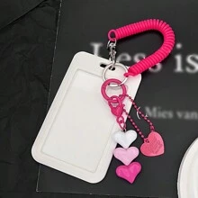 1 set portachiavi in acrilico trasparente a forma rettangolare, a tema amore, con anello in metallo, portachiavi decorativo adatto per tessere identificative e abbonamenti per i mezzi pubblici, accessorio per le vacanze