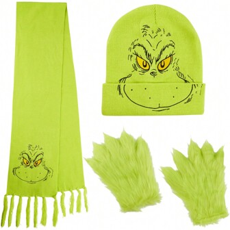 The Grinch Winter Set 3 Pieces Hat Scarf Gloves Accessories