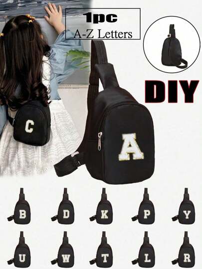 1 件男女通用尼龙拉链时尚字母胸包，日常使用的一体式休闲包（DIY 字母贴纸）