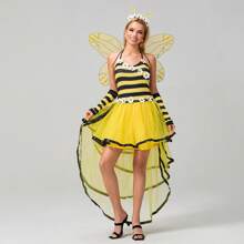 Women's Halloween Cosplay Bee Costume, Bee Queen Halloween Party Cosplay Dress, Wings, Headband, And Arm Sleeve Fancy Costume - Yellow - View 2