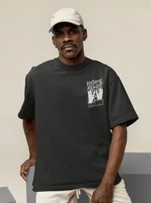 Shirt Oversized T-Shirt Turtleneck Streetwear Men And Women 100% Cotton Urban Style For Training And Everyday Black And Off Whte Printed - HOPE - 黑色 - 查看 2