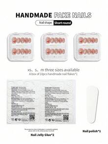 10 件手工美甲假指甲套装，包括粉色心形、蝴蝶、星星、椭圆形指甲贴片，适合美甲师、学生、孕妇、日常使用，带果冻胶 - 彩色 - 查看 12