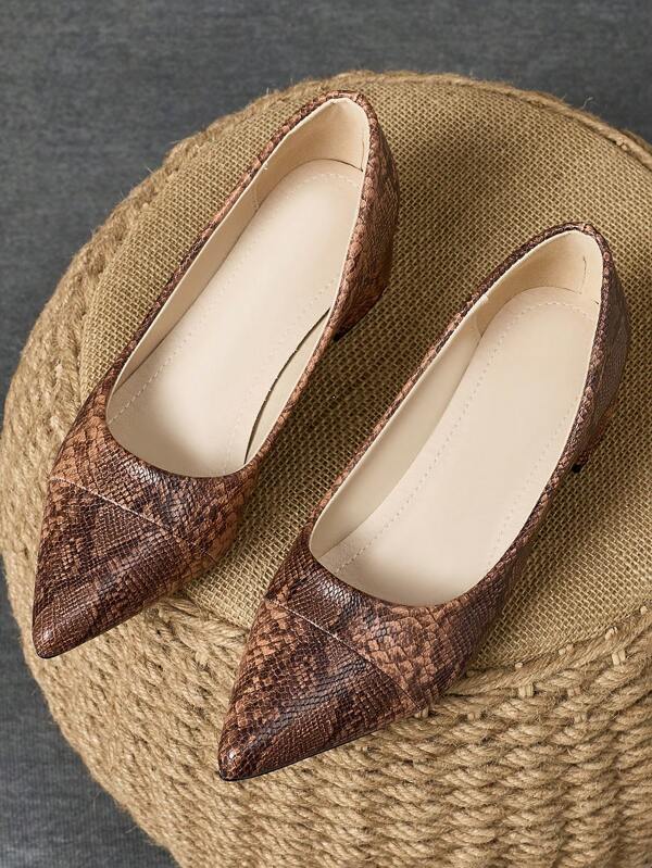 Sapatos femininos de salto fino com estampa de pele de cobra, marrom vintage, casual/negócios, adequados para deslocamento diário, atividades ao ar livre, chique de alta qualidade, outono