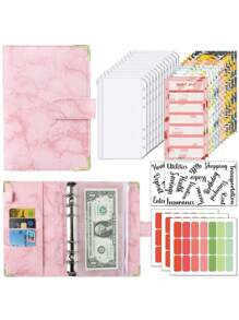 A6 Budget Binder Money Saving Wallet PU Notebook Planner Cash Organiser Envelope - Black - View 3