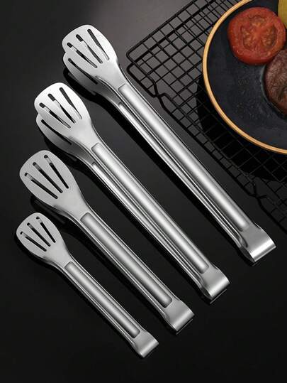 1pc Stainless Steel BBQ Grilling Tongs, Food Clip, Salad Bread Serving Tongs, For Kitchen