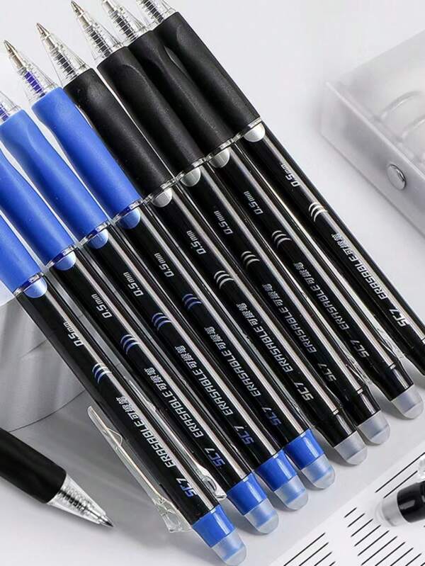 6 canetas apagáveis de deslizamento suave, escrita suave para estudantes, secagem rápida, apagáveis, opções de tinta azul/preta, design minimalista, caneta esferográfica apagável ideal, caneta-tinteiro para a volta às aulas
