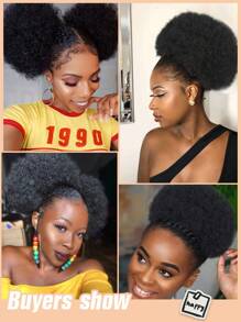 10 Inch Afro Puff Ponytail For 2 Pcs Short Kinky Curly Afro Ponytail Synthetic Hair Puffs Afro Bun Ponytail Kinky Curly Bun Hair Synthetic Short Extensions Hairpieces Updo Hair For Girls - Multicolor - View 8