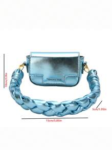 CONTAINEVERY 新款糖果色漆面女士小方包，手工编织手柄时尚单肩包，适合年轻女孩外出、约会、晚会、日常搭配、通勤多用途斜挎包 - 藍色 - 查看 5