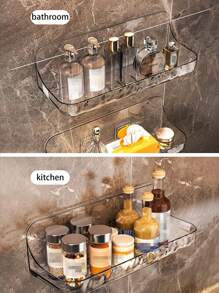 1/2pcs Bathroom Storage Shelf, Good Load-Bearing, No Perforated Wall Hanging Transparent Storage Box, Suitable For The Bathroom And Kitchen Home Bathroom Decor Bathroom Organizer Fall Decor Back To School