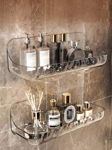 1/2pcs Bathroom Storage Shelf, Good Load-Bearing, No Perforated Wall Hanging Transparent Storage Box, Suitable For The Bathroom And Kitchen Home Bathroom Decor Bathroom Organizer Fall Decor Back To School