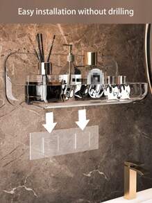 1/2pcs Bathroom Storage Shelf, Good Load-Bearing, No Perforated Wall Hanging Transparent Storage Box, Suitable For The Bathroom And Kitchen Home Bathroom Decor Bathroom Organizer Fall Decor Back To School