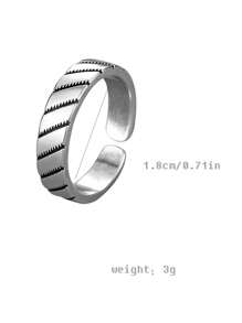 1 件男士单时尚开口戒指，炫酷编织链环，复古仿银色调