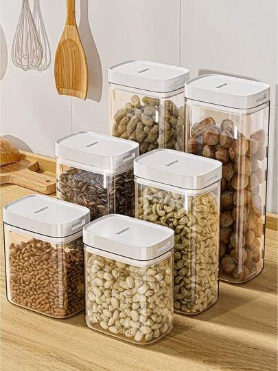 1/2 Pieces/Kitchen Sealed Storage Jar, PET Material Dustproof Waterproof Insect Resistant Cereal Jar, Stackable Fridge Storage Boxes, Kitchen Storage Boxes, Food Storage Boxes, Rice Storage Boxes, Suitable For Storing Cereals, Rice, Pasta, Flour And Sugar.