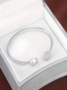 Elegant Open Cable Rope Bracelet With Sparkling Zirconia - Hypoallergenic Copper, Nickel-Free, Comfort Fit For Casual Attire & Gifting