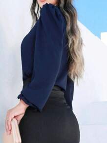 Women's Long Sleeve Button Down Shirt - Navy Blue - View 2