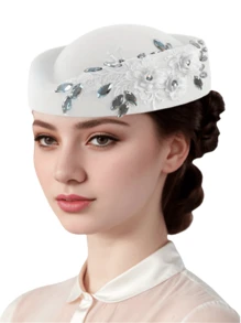 1Pc Felt Turban Fascinator Hats Pillbox Hats For Women Derby Hat With Flower Embellished Elegant Ladies Tea Party Hats Vintage Beret Hat Decorated With Rhinestone Fashion Fedoras Cap For Cosplay Costume Accessories For Wedding Party Women Ladies Gift 2024 New Style. - Multicolor - View 13