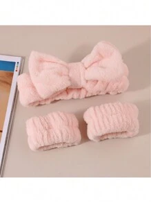 蝴蝶结发带，新款女士发带和腕带，纯色蓬松面部发带，化妆头带和腕带可爱头巾头带吸汗带