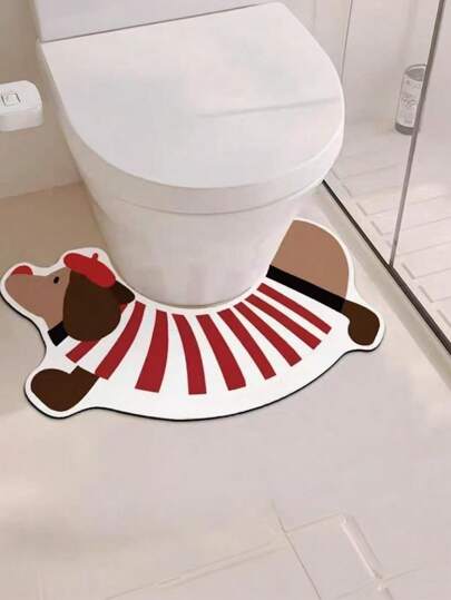 1pc Toilet Seat Cover, Splash-Proof Quick-Drying, Easy-Clean Bathroom Rug Carpet, Silica Gel Material, Cartoon Design, Anti-Slip Quick-Drying Mat