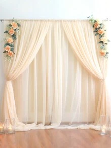 1Pc/2Pcs Champagne/Beige Tulle Backdrop Curtains, Transparent/Sheer Background Curtains,DIY Rustic Wedding Accessories,Wedding Birthday Party Supplies,Valance Gauze For Romantic Wedding Bride Shower Birthday Party Background Decor, Holiday Party Photography Background Decor,Hanging Curtain Background Decor(Come With 5/10 Clips)