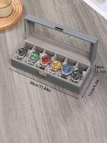 1 件 6/10/12 槽双层三层皮革手表盒带锁、手表收纳盒和珠宝展示盒情人节阳光旅行酷炫 - 灰色 - 查看 13