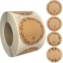 每卷 500 张 2 英寸/5 厘米牛皮纸贴纸、圆形花环图案贴纸、罐头标签、食品储藏标签、礼品袋密封贴纸 - 卡其圓形花紋標籤 - 查看 1