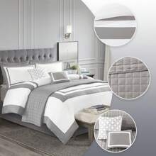 Regency Heights Old Money Aesthetic Luxury 8 Piece Bedding Comforter Set With Quilt Set Collection, All-Season Down Alternative Bedding With Matching Shams,Decorative Pillows,Luxury Home Textile For Modern Luxury Room Decor, Mother's Day Thanks Giving Gifts - Grey - View 6