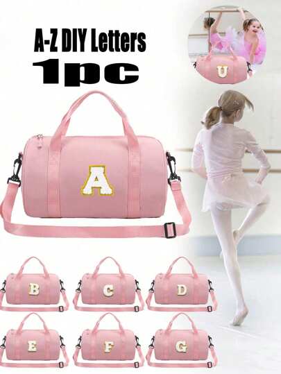 1pc Zipper Closure Fashion A-Z Diy Letter Stickers Sweet Simple Solid Color Dance Travel Bag, Children's Shoulder Messenger Bag Dance, Ballet Dancer Bag Gymnastics Latin Dance Yoga Tap Dance Jazz Dance Storage Bag, Play Comfortable Adjustable Shoulder Straps, Smooth Long Style Versatile And Not Picky, Suitable For Daily Outings, Play, School, Commuting Use, A Perfect Gift For Little Girls (Note: The Letter Stickers Need To Be Diy Manually)
