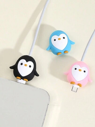 3pcs Anti-Breaking Data Cable Protector, Penguin Silicone Cable Protector Head, Compatible With Apple Charging Cable Anti-Breaking Protection, Cord Organizer Charger Protector