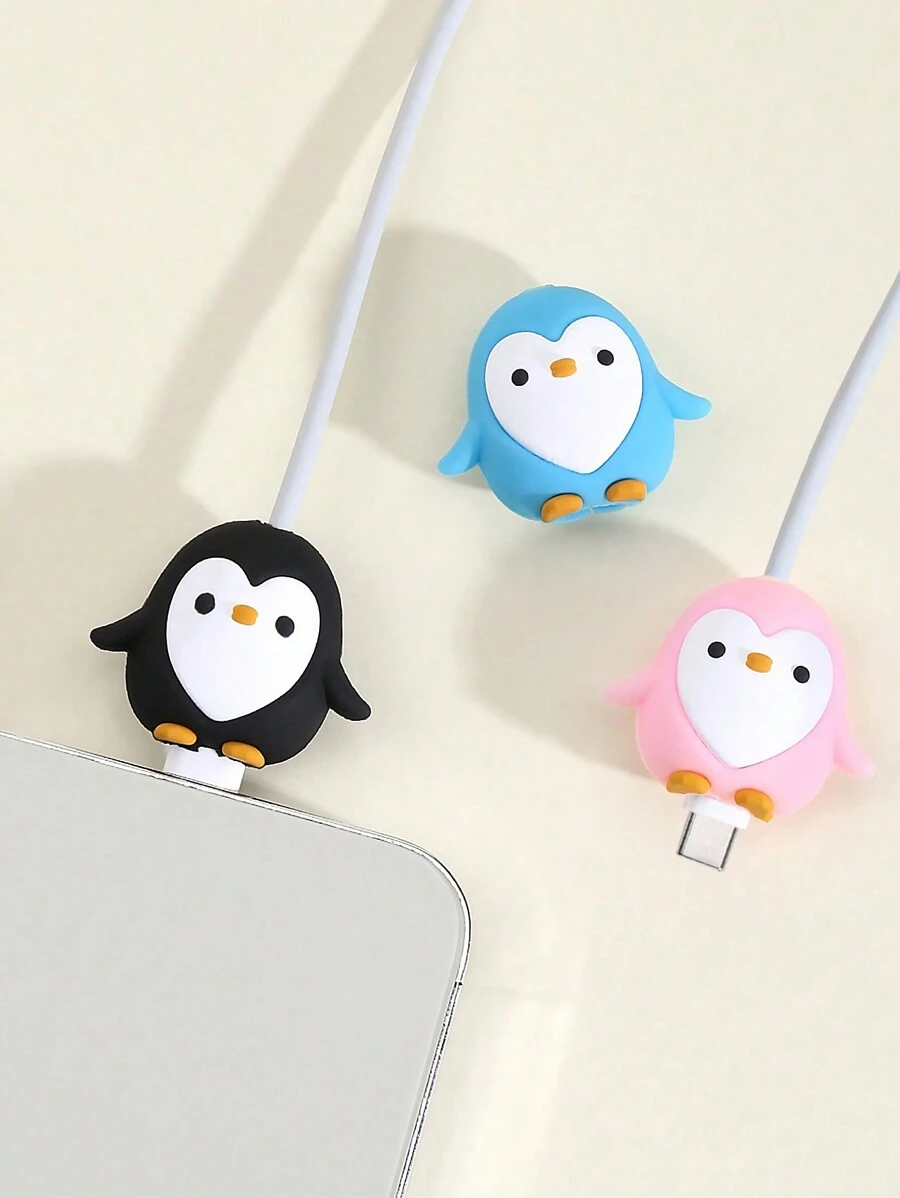 3 piezas Protector de cable de datos anti-reventamiento, cabezal protector de cables de silicona de pingino, compatible con protección antirreventamientos de Apple Charging Cable, protector del cargador de cordón - Multicolor - Ver 1