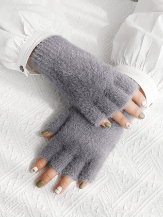 1 par de guantes sin dedos de unicolor unisex, adecuados para otoño/invierno