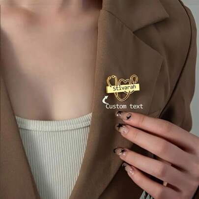 1pc Customized Doctor Stethoscope Brooch, Minimalist Personalized Stainless Steel Name Tag, Suitable For Everyday Wear And Gifts, Ideal For International Nurses Day