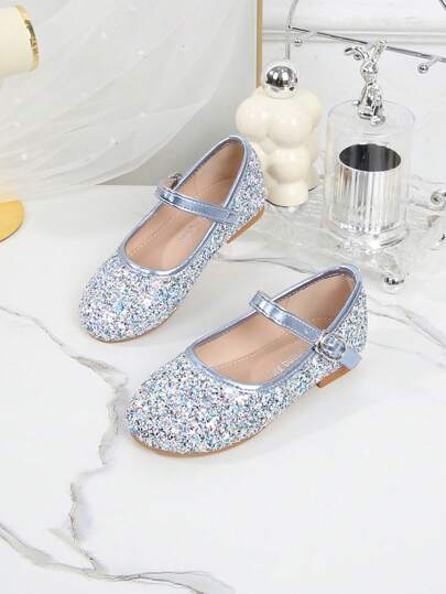 Girls' Mary Jane Flower Girl Wedding Guest Ballet Flats, Suitable For Toddler, Little Kid And Big Kid, High-End Fashion Glitter Party Wedding Dance Flat Shoes