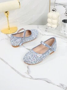 Girls' Mary Jane Flower Girl Wedding Guest Ballet Flats, Suitable For Toddler, Little Kid And Big Kid, High-End Fashion Glitter Party Wedding Dance Flat Shoes - Blue - View 3