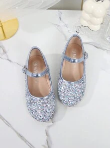 Girls' Mary Jane Flower Girl Wedding Guest Ballet Flats, Suitable For Toddler, Little Kid And Big Kid, High-End Fashion Glitter Party Wedding Dance Flat Shoes - Blue - View 4