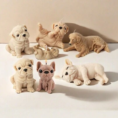 3D狗狗硅胶蜡烛模具沙皮犬幼犬香皂模具躺卧金毛犬礼物