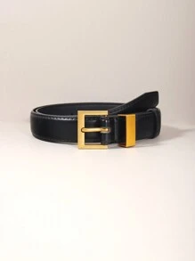 Women's Versatile PU Leather Belt, Matte Gold Color Buckle Waist Belt