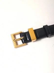 Women's Versatile PU Leather Belt, Matte Gold Color Buckle Waist Belt