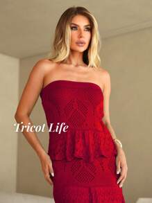White Long Dress Red Women's Party Midi Dress Elegant Lace New Year's Eve Christmas Knit Ruffles Lined Fits 36 To 42 - 紅色 - 查看 5
