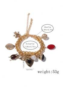 1pc Fashionable Layered Vintage Insect, Heart Shaped Zinc Alloy Pendant Women Bracelet Chain