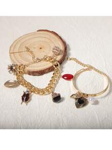 1pc Fashionable Layered Vintage Insect, Heart Shaped Zinc Alloy Pendant Women Bracelet Chain