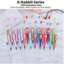 10pcs Creative Rhinestone, Glitter, Confetti, Star, Crystal, Pearl, Rabbit, Flower, Candy Series Plastic Ballpoint Pen Set (Random Color), Suitable For DIYing With Colorful Wooden Beads, Silicone Beads, Acrylic Beads, Office & School Supplies
