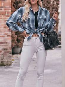 Women's Casual Flannel Plaid Shirts Blouse Oversized Button Down Long Sleeve Shirts Blouse Tops