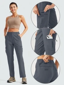 ZUTY Women's Hiking Cargo Pants, Quick-Dry Travel Camping Cargo Pants With Zipper Pockets